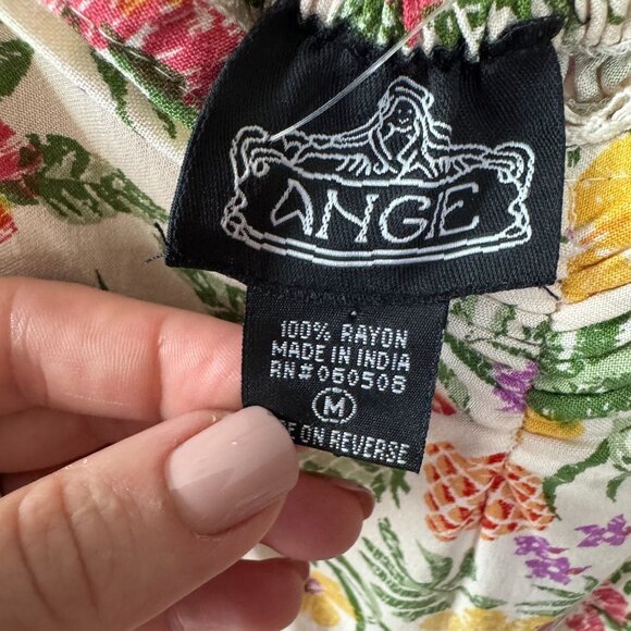 ANGIE Tropical Pineapple Hi Low Maxi Dress NEW Puff Sleeves Sweetheart Neck M - Picture 3 of 8